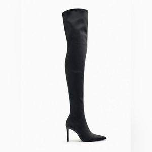 ZARA Fabric high-heel knee-high boots.